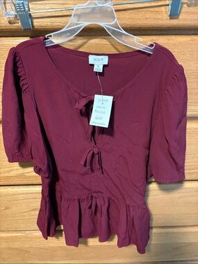 J. Crew Wine Tie-Front Peplum Blouse